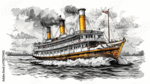 a drawing of a steam ship in the water