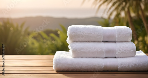 White towels in the nature