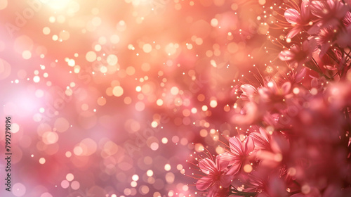 Rosy blush particles dancing softly amidst a dreamy, blurred setting, painting the scene with gentle romance.