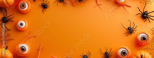 Halloween background with spooky elements on orange paper