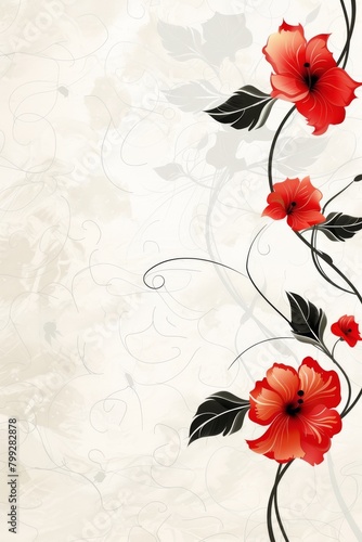 White Floral Background With Red Flowers