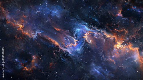 Ribbons of light weaving through the darkness of space, painting a mesmerizing nebula against a canvas of midnight blue, a celestial spectacle of beauty and wonder.