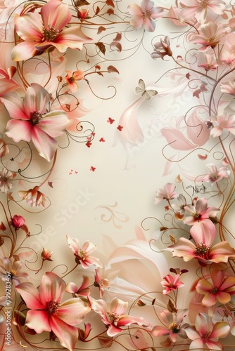Floral Background With Pink Flowers and Butterflies