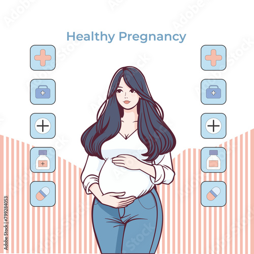 Healthy pregnancy banner. Pregnant pretty woman illustration