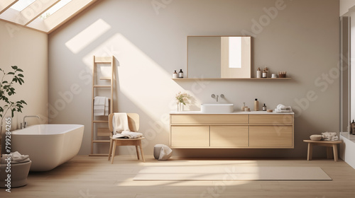 Interior bathroom in the Scandinavian design.