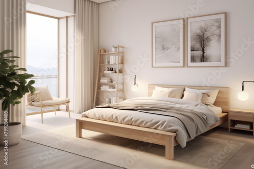 Interior bedroom in the Scandinavian design.