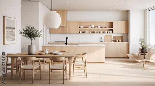 Interior kitchen in the Scandinavian design.
