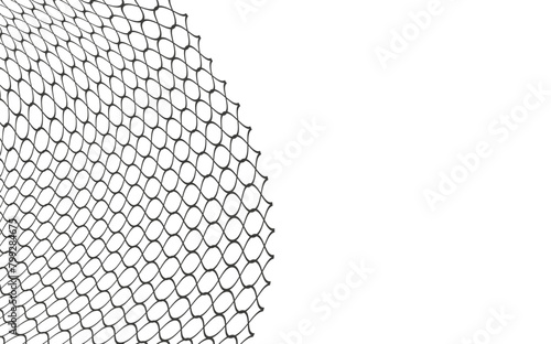 Illustration of a black fishing or football net.Checkered wavy background in doodle style.