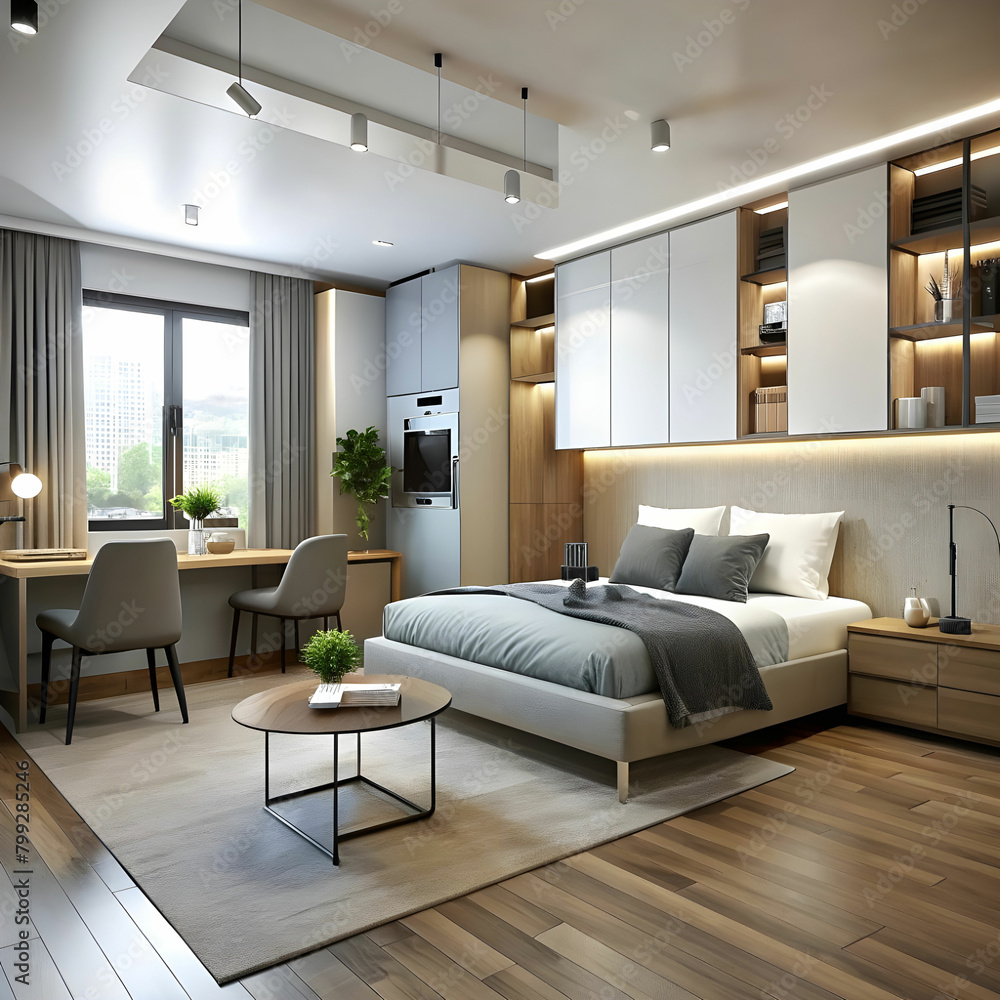 free photo modern studio apartment design with bed