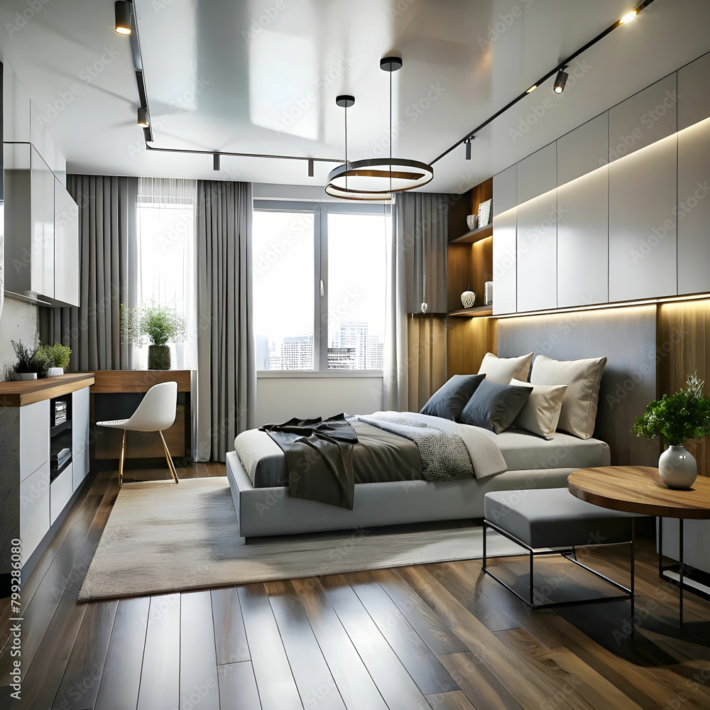 free photo modern studio apartment design with bed