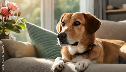 dog sitting on sofa dog, labrador, pet, animal, retriever, puppy, canine