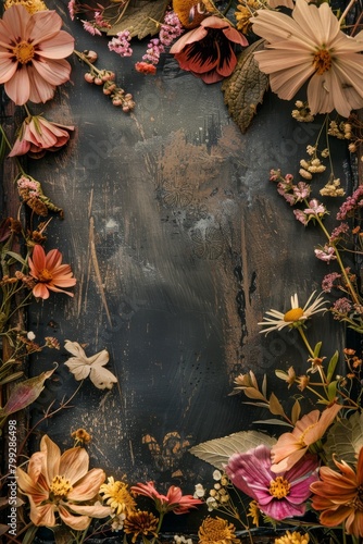 Floral Frame Crafted From Flowers and Leaves