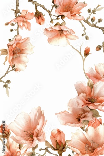 Watercolor Painting of Pink Flowers on White Background