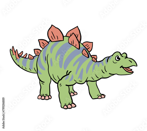 Cute cartoon young dinosaur. Little green stegosaurus. Vector isolated clipart illustration. White background. Hand drawn outline