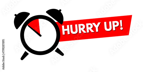 Hurry up! Clock with red ribbon, stopwatch, last chance, running out time vector illustration