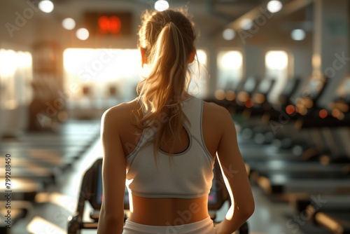 Fit woman walking on a treadmill at the gym