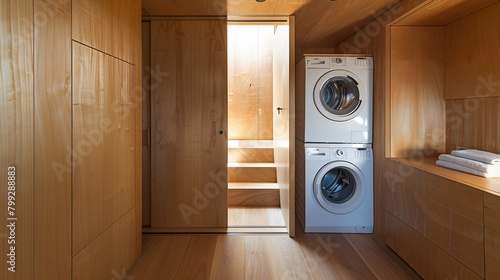 Minimalist Laundry Space, Efficient Design for Urban Homes, Simplified and Aesthetic Household Management photo
