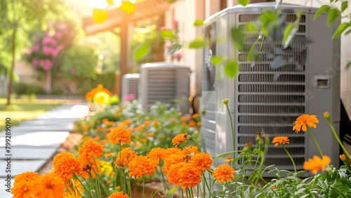 Home Climate Control: Installing Residential Outdoor AC Units in Sunny Gardens. Concept Residential AC Units, Outdoor Installation, Sunny Gardens, Home Climate Control © Ян Заболотний