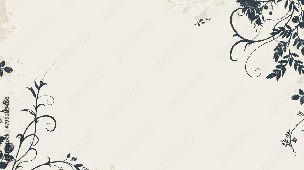 Black Flowers and Vines on White Background Black Flowers and Vines on White Background
