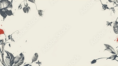 White and Black Floral Background With Red Flowers