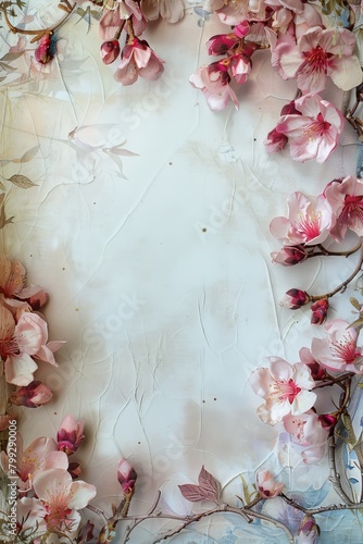 Pink Flowers Painting on White Background