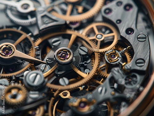 Macro View of Precision Watch Mechanism with Gears and Jewels