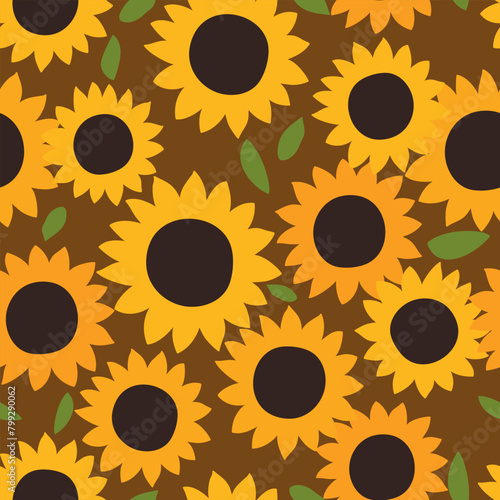 Floral seamless pattern with sunflowers. Vector illustration. It can be used for wallpapers, wrapping, cards, patterns for clothes and other.