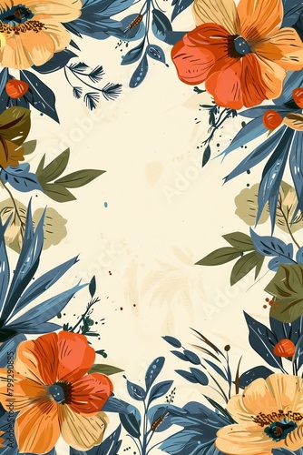 Elegant Floral Background With Orange and Blue Flowers