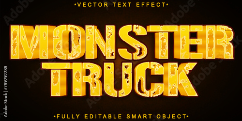Worn Orange Monster Truck Vector Fully Editable Smart Object Text Effect