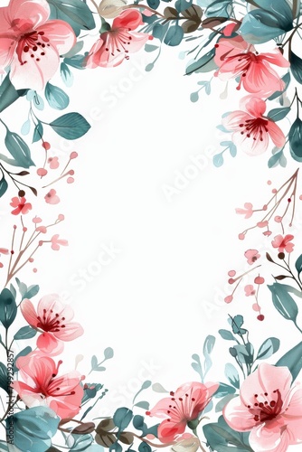 Floral Frame With Pink Flowers and Green Leaves