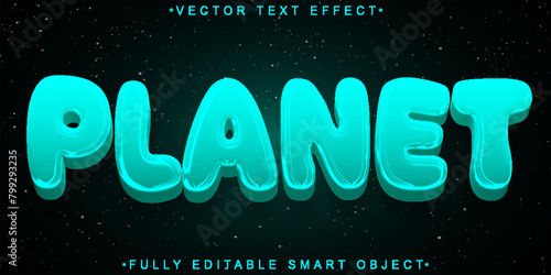 Cartoon Turquoise Planet Vector Fully Editable Smart Object Text Effect