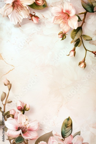 Pink Floral Background With Green Leaves