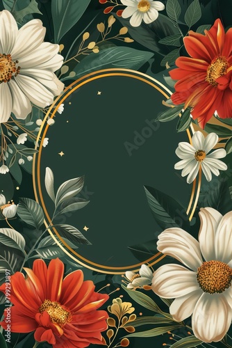 Green Background With White and Red Flowers