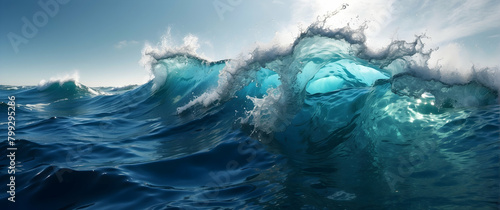 Crisp, high-resolution depiction of ocean waves, capturing the sheer power and tranquility of the sea