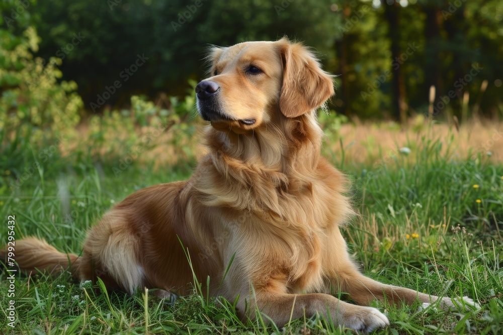 Affectionate golden retriever dog with shiny fur, playful and loyal companion