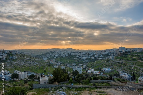 City panorama in colorful sunrise in the old biblical city Bethlehem city, Holy Land, Birthplace of Jesus Christ. © Ivan