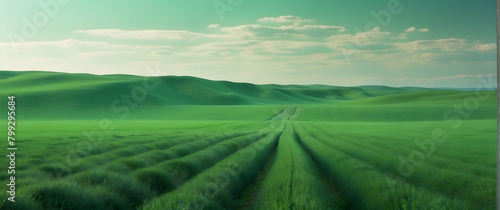 Rolling green hills create a continuous wave-like pattern in this vibrant and dynamic natural landscape