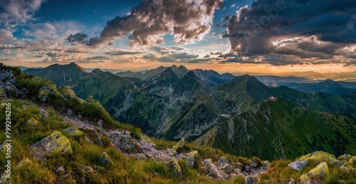 Mountain sunset  panorama landscape in Rohace area of the Tatra National Park, Western Tatras, Slovakia, Europe. © Ivan