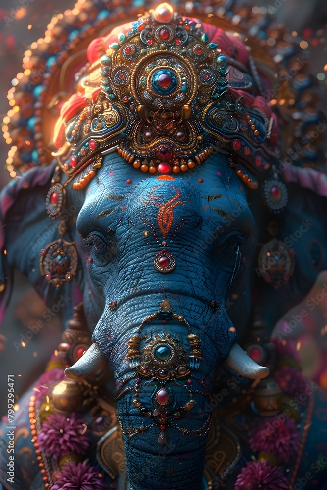 Astral Sage Guiding Baby Elephant Through Cosmic Realm in Captivating CG 3D Rendering