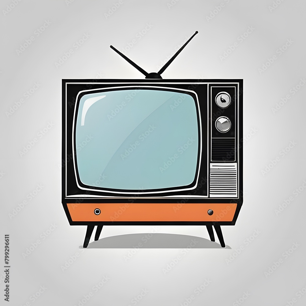 A minimalistic illustration of a vintage TV, capturing its essence with clean lines and simplified forms, perfect for printing on art prints and tote bags