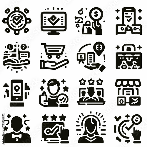 customer experience icon set silhouette vector illustration White Background, client satisfaction, review, feedback. Outline icon collection