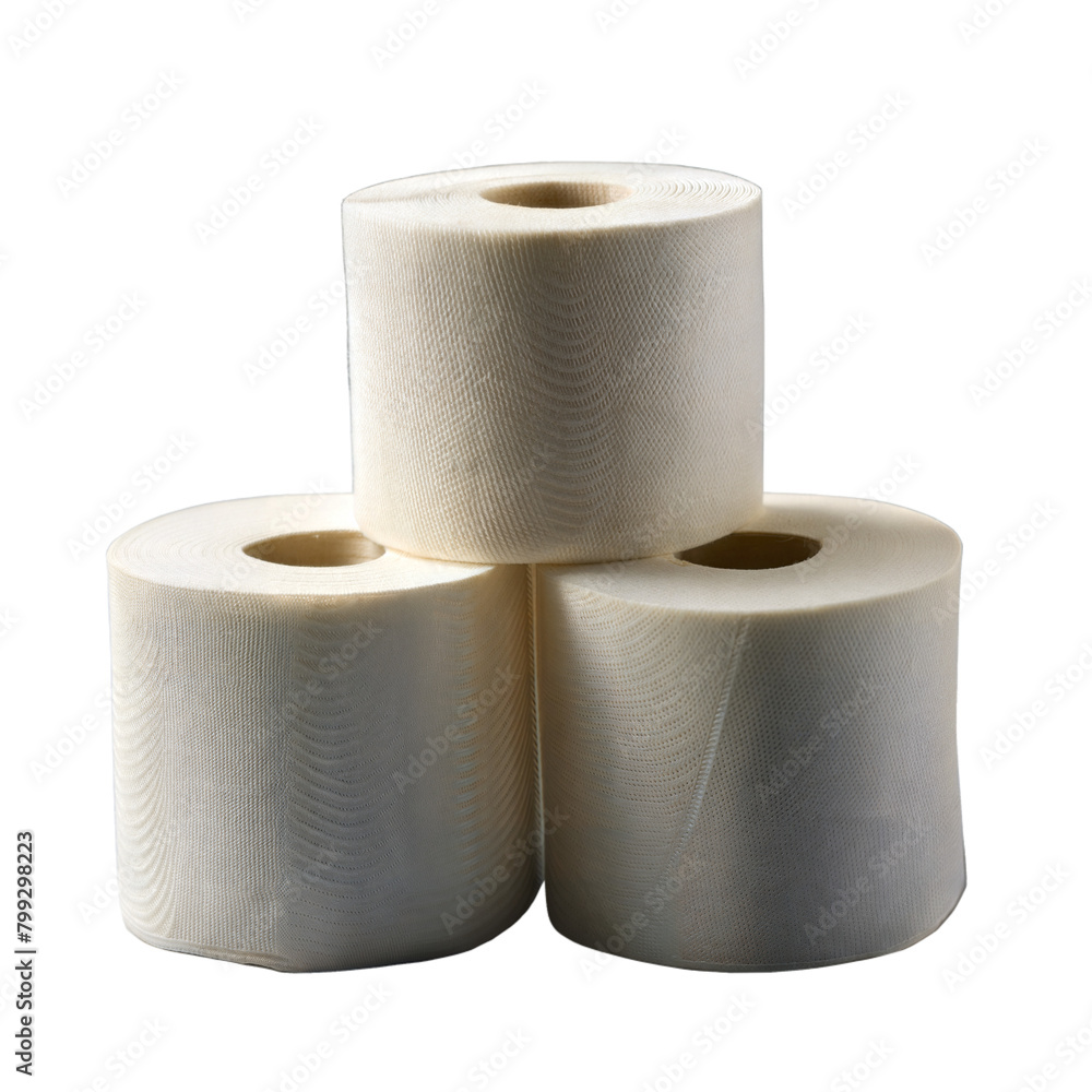Stack of three toilet paper rolls on transparent background Stack of three toilet paper rolls on transparent background