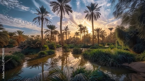Tranquil Wadi Scene  Wide Angle Shot Capturing Al Ain Oasis with Realism