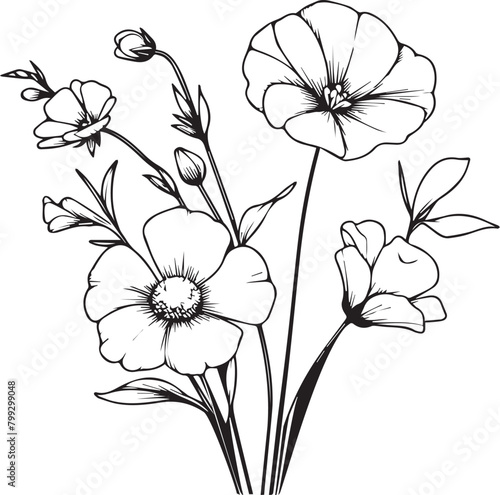 Sweet pea daisy flower design for card or print. hand-painted sweet pea and daisy flower illustration isolated on white, engraved ink art floral coloring pages, and books for print