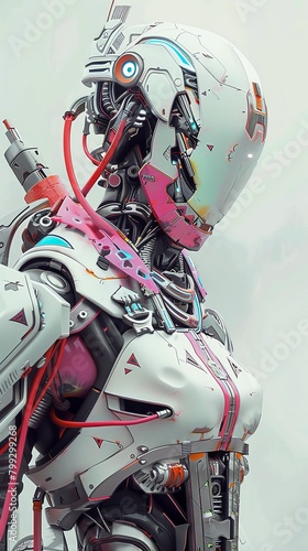 Generate a highly detailed, realistic image of a female cyborg © Sataporn
