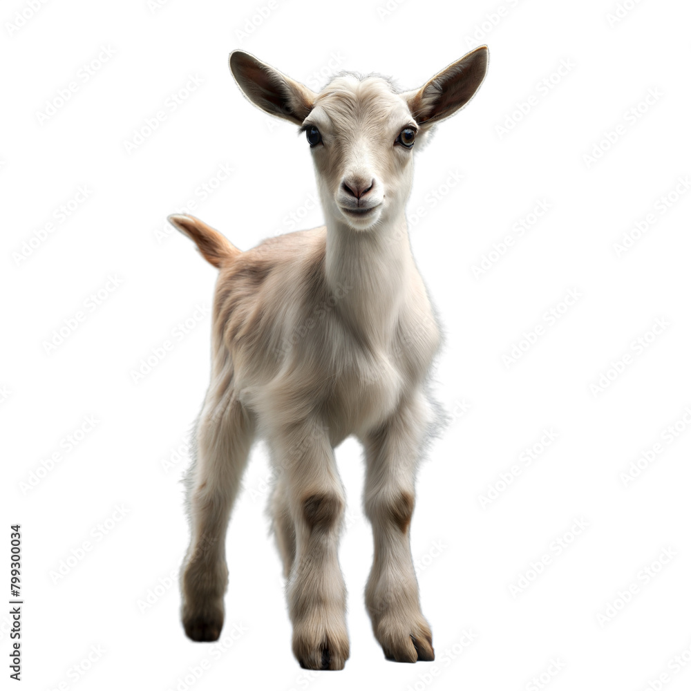 Baby goat standing on a transparent background.