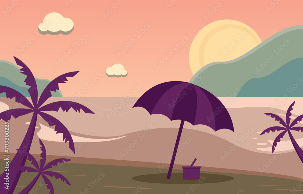 Summer beach holiday at sea. Recreation equipment. Vector illustration. Summer beach holiday at sea. Recreation equipment. Vector illustration.
