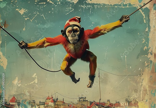 a playful and whimsical poster featuring a monkey  photo