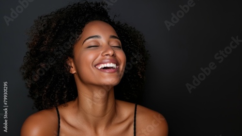 Black woman with beauty  humor  and delight face expression on dark studio background. Cosmetics  black woman or girl with makeup  dermatology or glow treatment