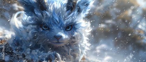 Frostweaver Shielding Pygmy Goat from Fierce Snowy Blizzard in Magical Digital photo